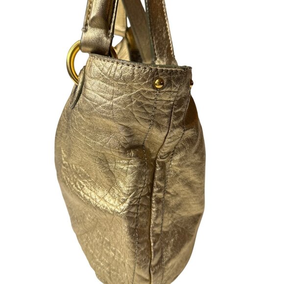 Loyd Maish Metallic Gold Leather Tote Bag With Dual Handles - Picture 5 of 12